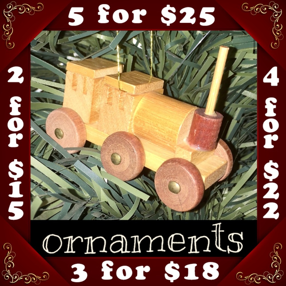 Wood Train Ornament: Christmas, Decoration, Vintage, Toy Gift, Engineer, Rustic